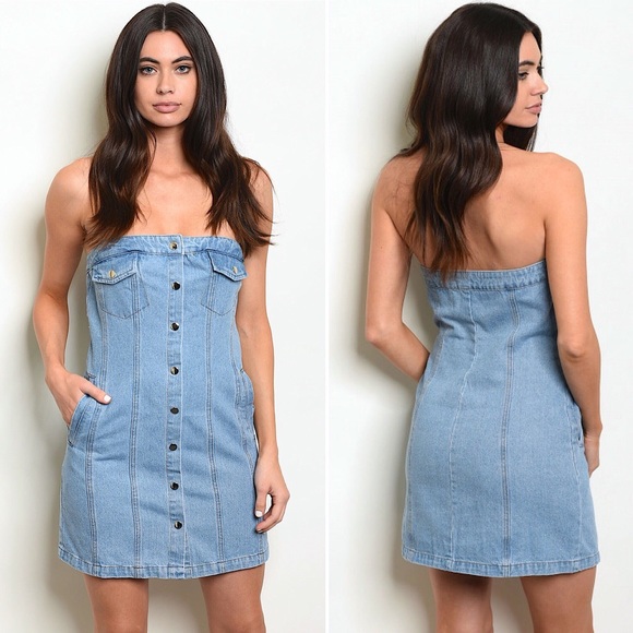 [ Jenna ] Strapless Button Down Denim Mini - Picture 4 of 8